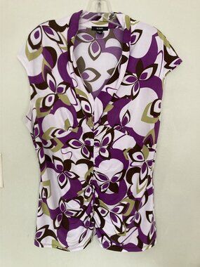 Alfani Womens Abstract Floral Top Purple/Green/Brown XL Stretch Fabric